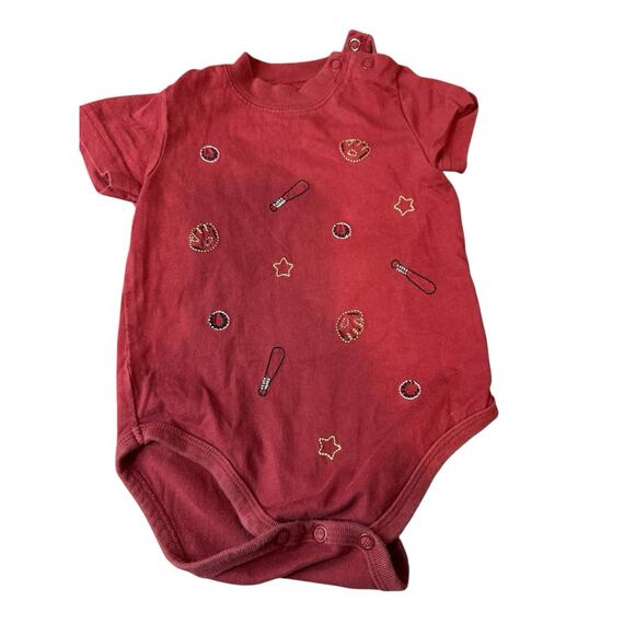 3-6 Months Vintage Y2K Red Baseball Bodysuit Romper Embroidered 100% Cotton - Picture 1 of 5